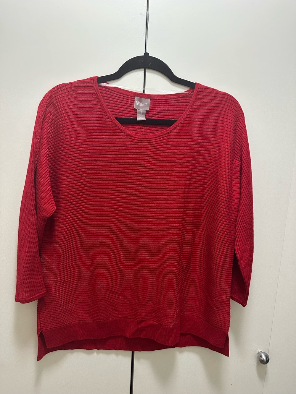 Chico’s Red Ribbed Knit Pullover Sweater Size 1 (Medium / 8-10) NWT